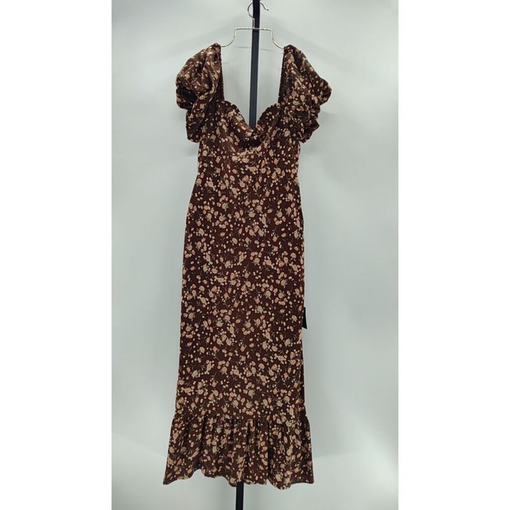 Lulus Women Remarkably Flourishing Brown Floral Puff Sleeve Midi Dress L - Picture 1 of 2